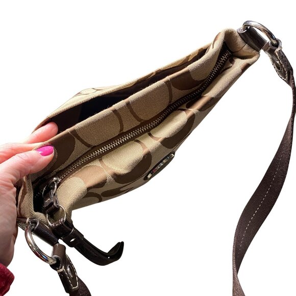 Coach Signature Brown & Tan Crossbody Bag Adjustable Strap logo F19220 coach - Picture 9 of 12